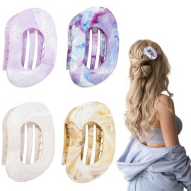 4 Pcs Flat Hair Claw Clips, Flat Hair Clips Women for Thick Thin & Fine Hairs Women Girls, Duckbill Hairs Clip Marble Print Non-Slip Strong Hold, Comfortable Flats Hairclip for Daily Styling Party