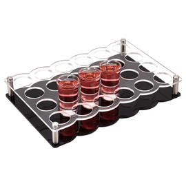 UNICRAFTALE 24 Shot Glass Tray Holder Acrylic Shot Glasses Holder Wine Glass Cup Serving Tray Cups Organizer Holder Curved Black Shot Glass Display for Bar Pub Party Family Gathering