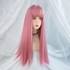 Generic Long Wig for Women Pink Synthetic Hair Natural Long