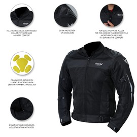 Chocho Mesh Motorcycle Jacket for Men Summer Motorbike Riding Jacket with Armor Racing Protection Jacket (Small, Black)