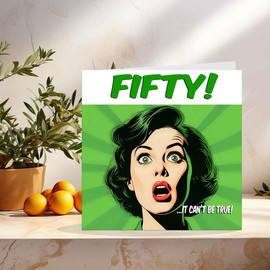 Funny 50th Birthday Card for Women - Comic Style - Ladies Birthday Card for Girlfriend, Mom, Niece, 50 Year Old, Fifty, Her Aunt Female
