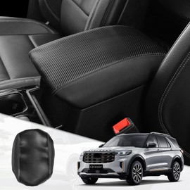 CZCGYDY Armrest Cover Custom Fit for Ford Explorer 2021 2022 2023 2024 2025, Carbon Fiber Center Console Car Arm Rest Cover,Anti-Scratch,Waterproof,Easy to Clean