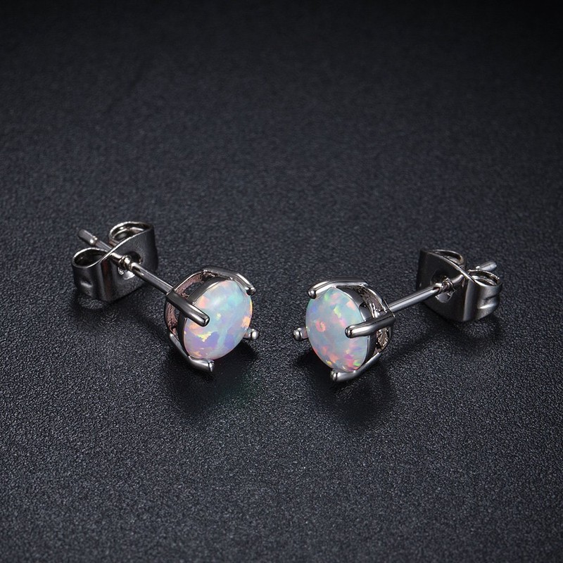 GEMSME 18K White Gold Plated 3/4/5/6/7mm Round Opal Stud Earrings