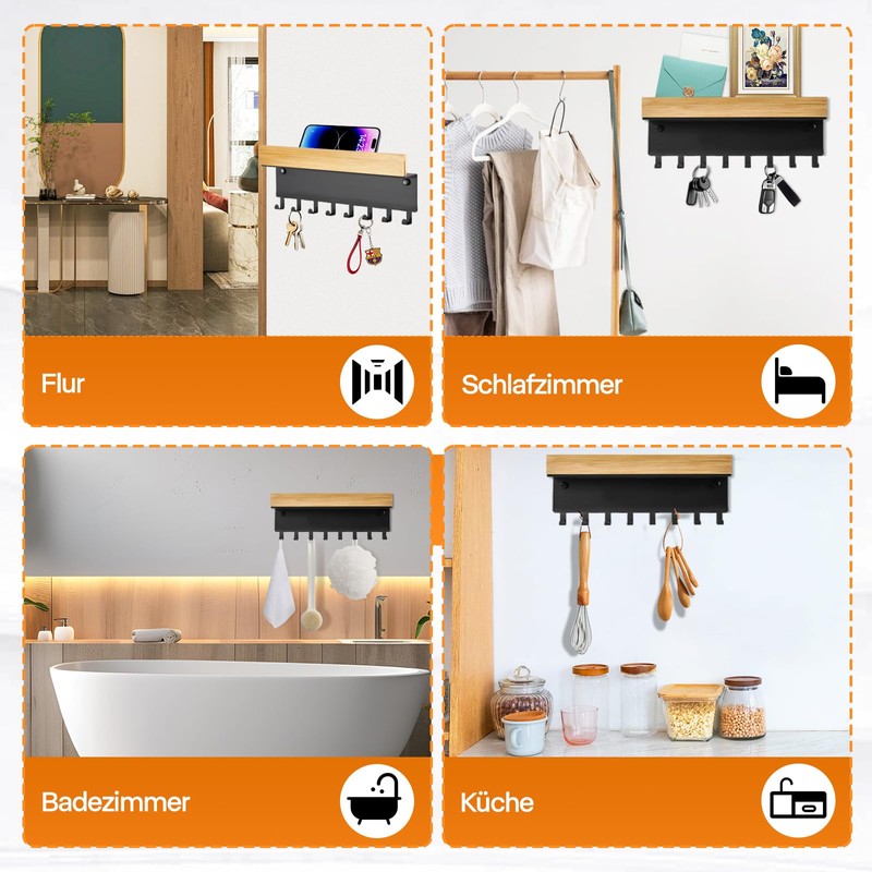 TINIFO Wooden Key Rack with Shelf - Key Holder Wall