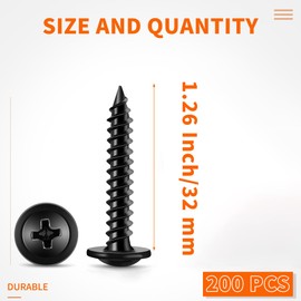 200 PCS Black Modified Truss Head #8 X 1-1/4 inch Wood Screws, Hardened Steel 1.26" Length Multipurpose Screw, Oxide Coated for Corrosion Resistance, Ideal for Wood, Metal, and Plastic by TPOHH