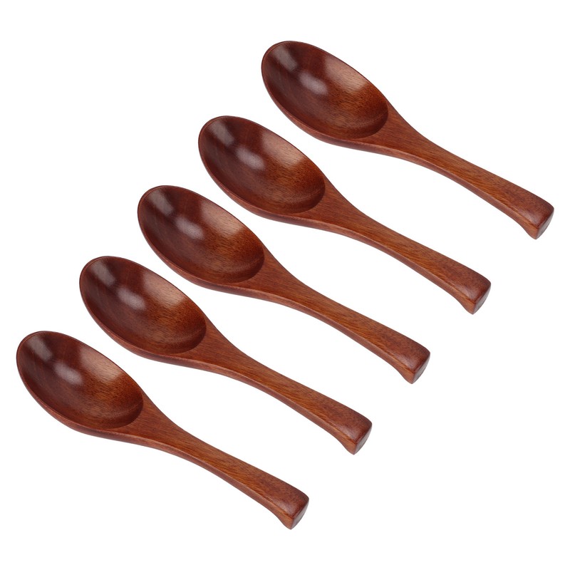 5Pcs Wooden Spoons Natural Safe Comfortable Light Weight Delicate Sturdy