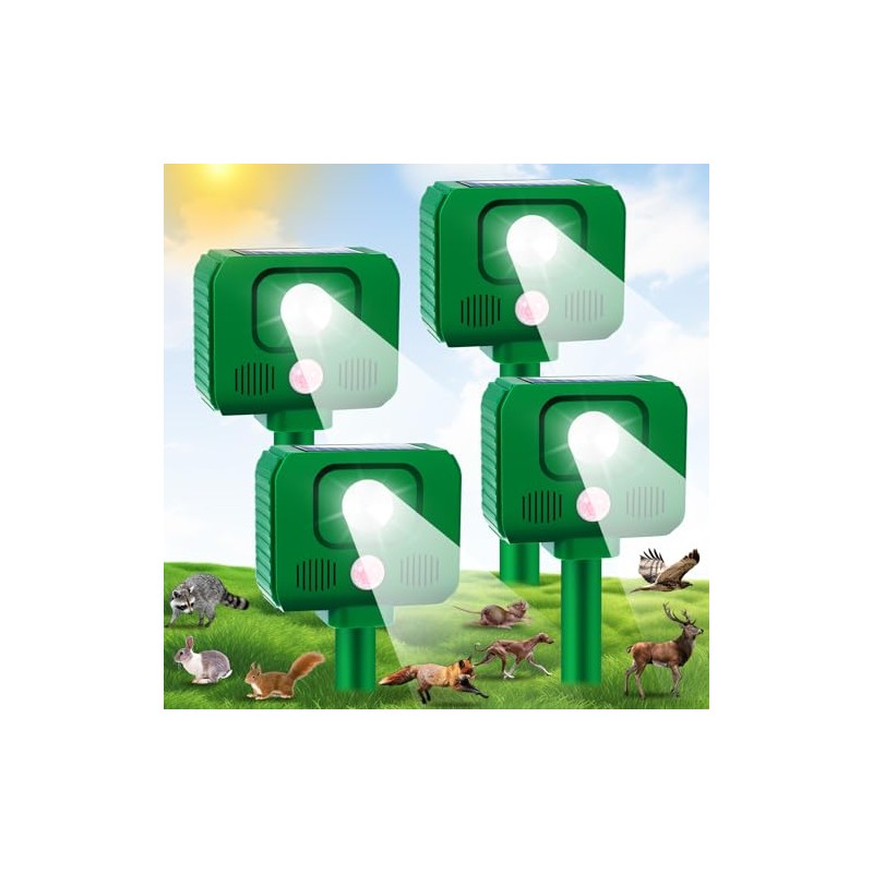 4PACK Solar Animal Repellent Ultrasonic,Sonic Cat Repellent Outdoor Deer&Repellent Devices