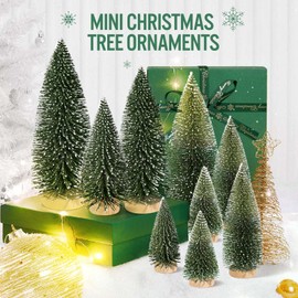 9Pcs Mini Christmas Trees Christmas Decor Artificial Christmas Decorations with 4 Sizes, Christmas Tree Bottle Brush Trees Christmas Table Decorations (Dark Green Two-Tone)