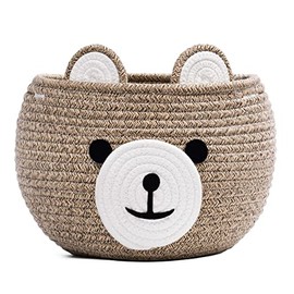 CherryNow Cesta de bebé para guardería, cestas de regalo de oso para niños, cesta de baby shower con asas, cestas pequeñas de animales lindos, marrón claro, 10.5 pulgadas de profundidad x 8.5 pulgadas de alto
