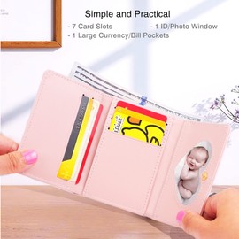 CONISY Cute Wallets for Women, Leather RFID Blocking Small Trifold Wallet with ID Window for Girls and Ladies Womens Wallet -Pig (Pink)