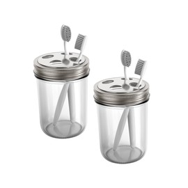 Jarware Toothbrush Holder Lids for Wide Mouth Mason Jars, Set of 2 Stainless Steel Lids
