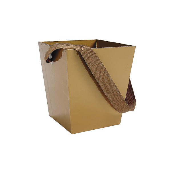 Fun Express - Gold Cardboard Bucket W/ribbon Handle for Wedding - Party Supplies - Containers & Boxes - Paper Boxes - Wedding - 6 Pieces