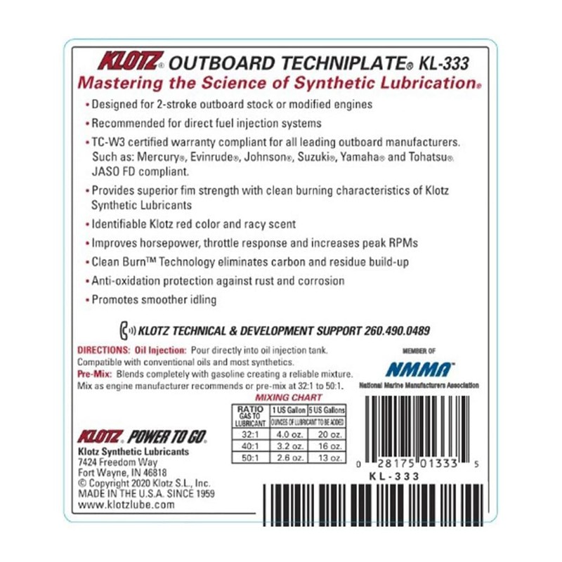 Klotz SkiCraft PWC 2-stroke Pre-mix/Injector Synthetic Oil (KL-333-FBA)