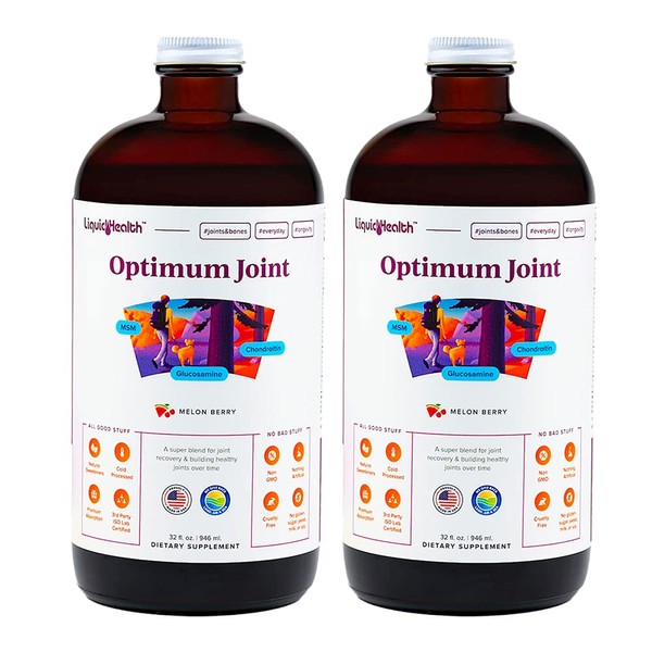 LIQUIDHEALTH Optimum Joint Support Supplement with Glucosamine Chondroitin MSM Hyaluronic Acid - Triple Strength Liquid Vitamins, Gluten-Free, Sugar-Free, Dairy-Free, Soy-Free Joint Juice (2pack)