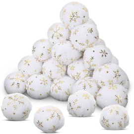 Hungdao 30 Pcs Indoor Snowballs Fake Snowflake Snowballs 2.76 Inch Snowball Fight Set Winter Plush Snowballs Toy for Winter Christmas Holiday Family Friend Indoor Games(Gold)