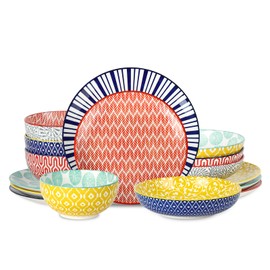 Selamica Ceramic 16-Pieces Dinnerware Sets, Ceramic Dishes Set for 4, Kitchen Plates and Bowls Sets, Dinner Plates Set for Salad Dessert, Cereal Bowls, Soup Plate Pasta Bowl(Assorted Colors) B