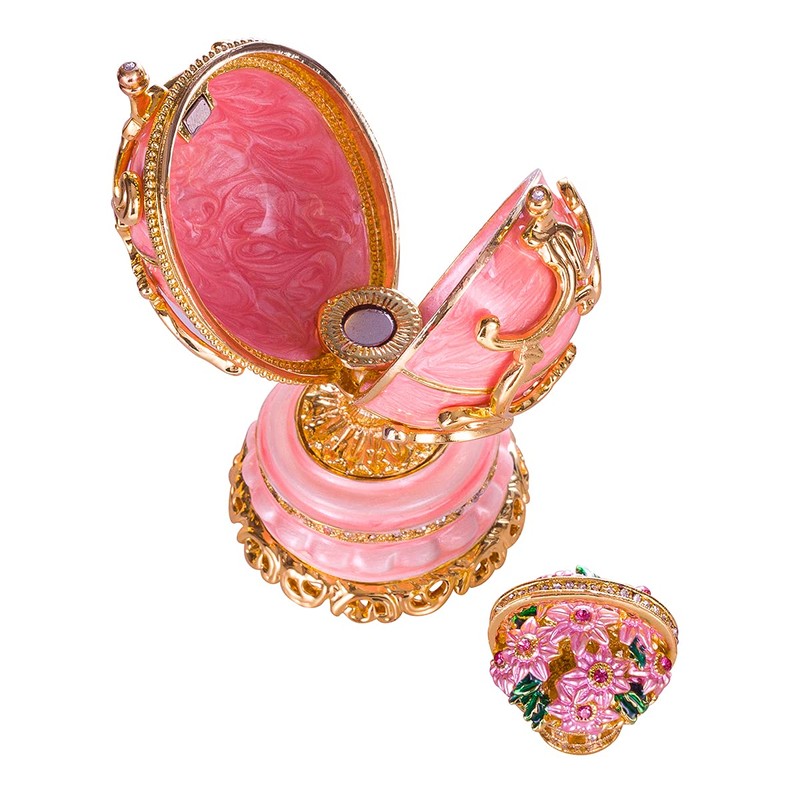 danila-souvenirs Glamorous Style Spring Flowers Easter Egg with Basket of