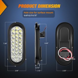 Nilight 6Inch Oval Trailer Tail Light 2PCS White 24LED Back Up Reverse Lights w/Flush Mount Grommets Plugs IP67 Waterproof for 12V Truck ATV UTV Bus RV Camper