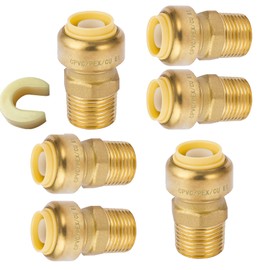 HeSun 6-Pack Pushfit Male Adapter, 1/2" MNPT x 1/2" Push to Connect Plumbing Fittings with Disconnect Clip, Brass Push-fit Fittings for PEX, Copper, CPVC, PE-RT Pipes
