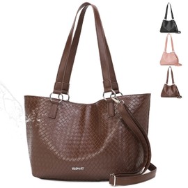 BESMART Waterproof Handbag Woven Tote Bag for Women/Ladies, PU Vegan Leather Shoulder Bag Fashion Large Crossbody Bags, Brown