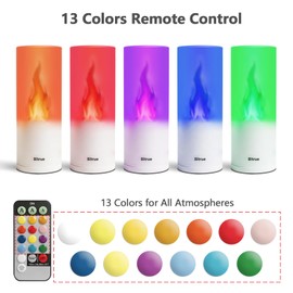 Bitrue 2nd-Gen LED Flame Lights with Remote & Timer - Rechargeable Flameless Candles, 2 Modes, 3 Adjustable Flame Core Lengths for Brightness, 13 Colors for Patio, Wedding, Halloween, 2 Pcs