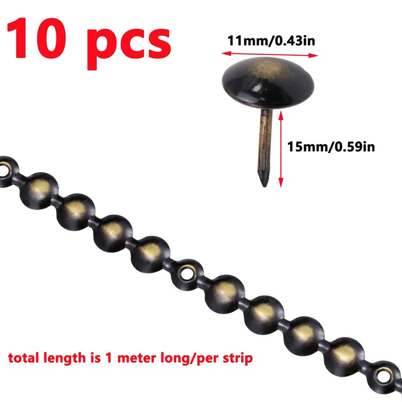 Antrader Upholstery Tacks Strips 10Pcs 1Meters Decorative Nail Strips Trim