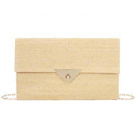 EVEOUT Women's Straw Clutch Bag with Removable Shoulder Chain Summer Raffia Shoulder Bag Elegant Boho Woven Handbag for Wedding Party Beach, Natural colour