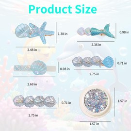 Seashell Hair Clips for women 5 Pcs Seashell Starfish Hair Barrettes with Pearls 2 Box Face Body Glitter for Mermaid Costume Accessories Beach Party Wedding Makeup Supplies