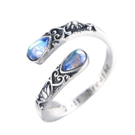 POPLYKE 925 Sterling Silver Just Breathe Lotus Ring Moonstone Thumb Spoon Rings Women's Lotus Flower Jewellery Gifts Band Wide