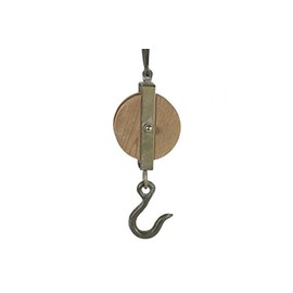 Seaside No.64 - Coat hook as pulley with rope - unusual decorative hook made of wood and metal - nostalgic winch as wall decoration in maritime industrial style (small)