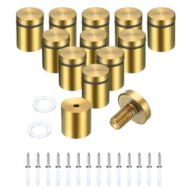 sourcing map 12 Pcs 1" x 1-1/5" Standoff Screws Stainless Steel Wall Mount Sign Mounting Hardware Kit with 14pcs Screws for Hanging Acrylic Glass Signs Advertising Boards, Brushed Gold