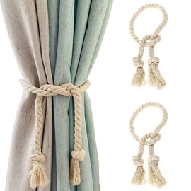 Pack of 2 Curtain Rope Tiebacks, Curtain Rope Buckle, Handmade Curtain, Curtain Tieback, Cotton, Handwoven, Tiebacks, Curtain Ties for Curtains (Beige)