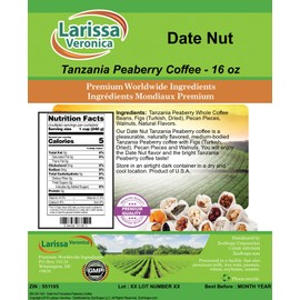Date Nut Tanzania Peaberry Coffee (Gourmet, Naturally Flavored, Whole Coffee Beans) (16 oz, ZIN: 551105) - 2 Pack