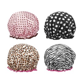 Shower Cap for Women Shower Cap Reusable Waterproof Shower Caps for Women Waterproof Pink Black Round Shower Caps Reusable Shower Cap Plastic Shower Cap 4pcs Bath Cap Hair Cap Bath Hats Reusable