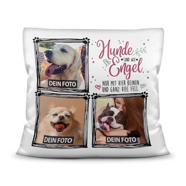 PR Print Royal Cushion with Filling with Saying "Hunde sind wie Engel - zum selbst Gestalten mit DREI Wunschfotos für den Hundefreund" (Dogs sind wie Engels) [German Language], Polyester Cushion,