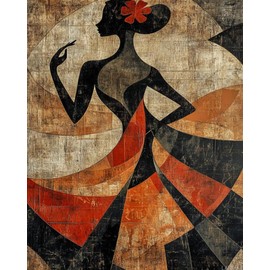 Abstract Woman in Orange Dress with Flowers Paint by Numbers Kit for Adults, Modern Aesthetic Paint by Number on Canvas, Abstract Art Digital Oil Painting Kits Suitable for Home Wall Decor 16x20in