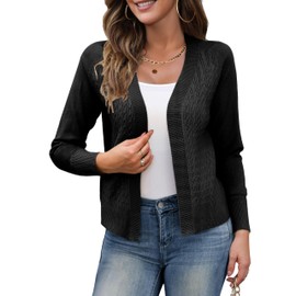 CPOKRTWSO Women's Black Cardigans Lightweight Open Front Cable Knit Cardigan Sweaters for Women Trendy,Black,M