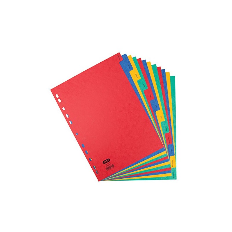 Elba A4 January to December Pressboard Dividers, Assorted Colours, 1