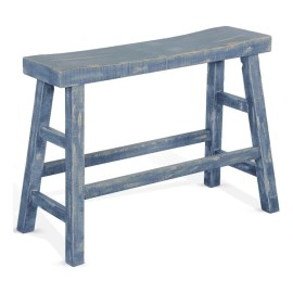 Sunny Designs Marina 24" Farmhouse Mahogany Wood Bench in Ocean Blue