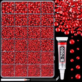 25000Pcs Resin Rhinestones for Crafting, Red 2-6mm Mixed Sizes Non Hotfix Flatback Gems with 1Pcs Glue, Bedazzling Crystal for DIY Craft Clothing Mugs Tumblers Shoes Fabric Decor Nail Art