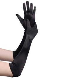 Women 1920s Long Opera Satin Gloves Finger Elbow Length Girls Sun Protection Gloves Evening Party Prom Costume Wedding Accessories Gift (Black)