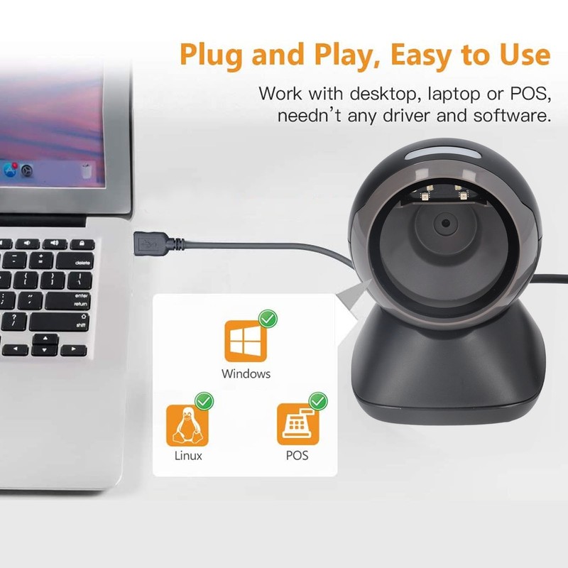 Desktop Barcode Scanner USB Wired QR Code Scanner for Supermarket