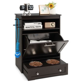 Tangkula Pet Feeder Station, Dog Food Storage Container With Double Pull Out Bowls, Food Toy Organizer Cabinet, Feeding Station Furniture for Dogs Cats Feeding & Watering Supplies (Brown)