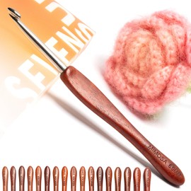 SEVENSUN Mimosa Crochet Hook, Hand Polished Ergonomic Single Crochet Hook, Available in 0.6mm-6.5mm, Stainless Steel Crochet Hook, Wood Handle Pointed Crochet Hook, Crochet Needle, 6mm Crochet Hook