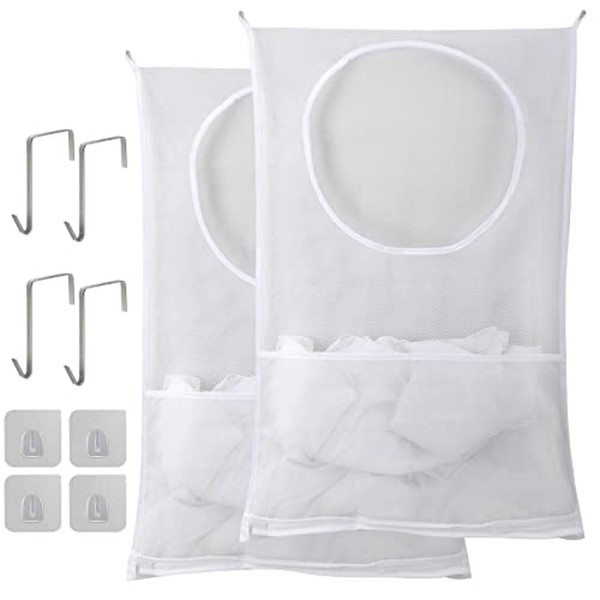 2 Pack Hanging Laundry Hamper Bag with Adjustable Stainless Steel