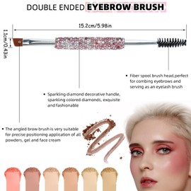 Duo Eyebrow Brush Angled Eye Brow Brush Eyebrow Spoolie Blings Rhinestone Makeup Brush 2 in 1 Brow and Liner Dual Brush Glitter Eyelash Brush Tool (Pink)