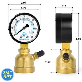 MEANLIN MEASURE 0-60Psi Forged Brass Air Test Pressure gauges, 3/4" FNPT Connection, 2" Double Graduated, Bell Shape Body Assembly, -3-2-3% Accuracy