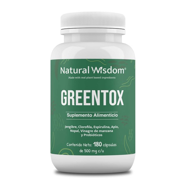 NW Greentox con Vinagre de Manzana Jengibre Nopal Apio Probioticos 180 Capsulas | Aporta Fibra Antioxidante Digestion | Gluten Free Soya Free Lacteos Free | Natural Wisdom