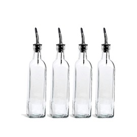 [4 PACK] DLD16 oz Glass Olive Oil Dispenser Bottle Set - 500ml Dark Green Oil & Vinegar Cruet Bottle with Pourers, Olive Oil Carafe Decanter for Kitchen