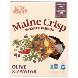 Maine Crisp Olive & Za'atar Crisps, 4 Pack, Gluten Free Crackers - Grain Free, Non-Gmo - Sweet & Savory Flavor, for Cheese board, Salad topping & Jams